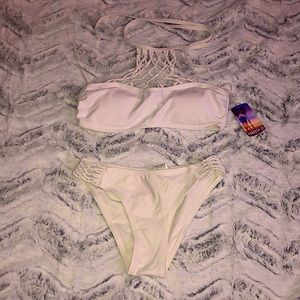 White halter bikini top and bottoms